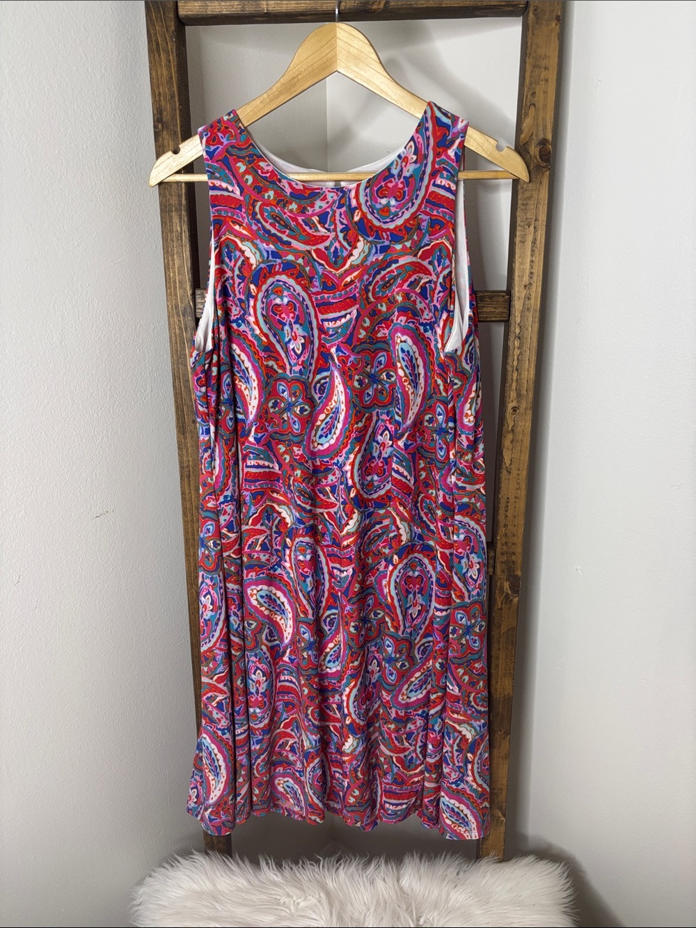 Anne Klein Red Pink Paisley Sleeveless Mini Dress Size 10